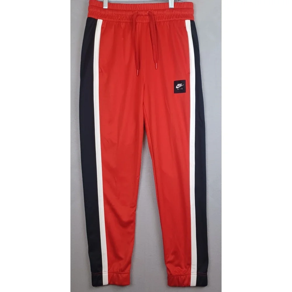 Nike Pants Mens Medium Red Track Joggers White Logo Side Stripe Polyester